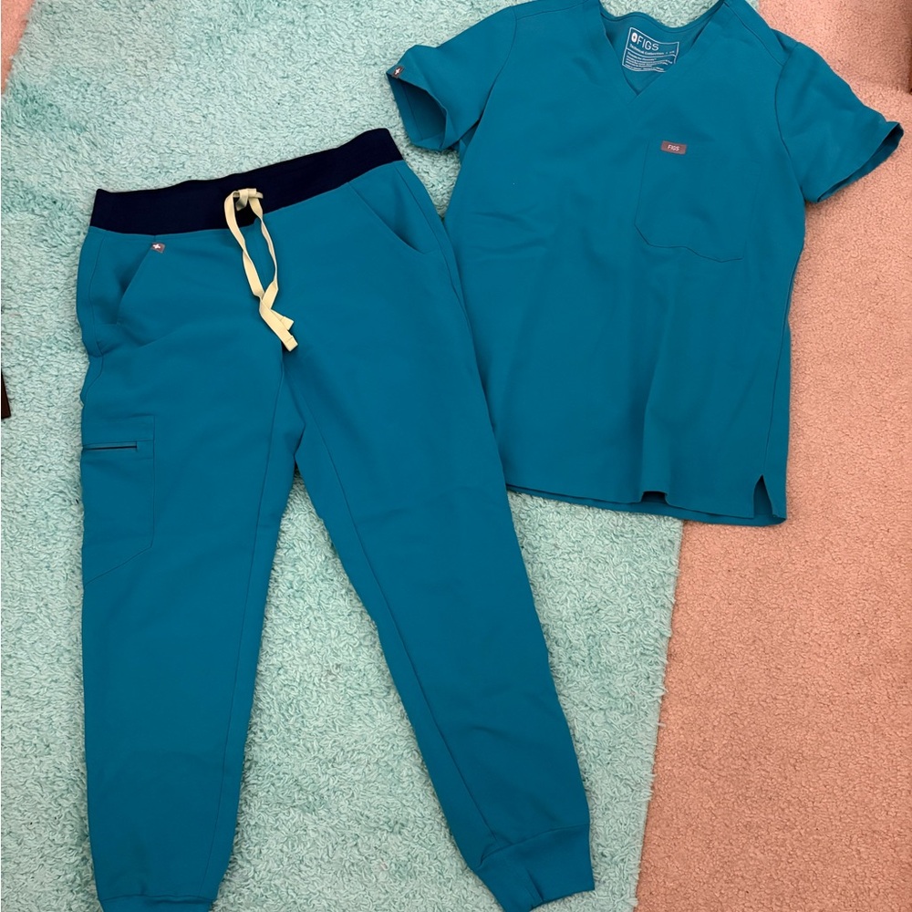 Teal XS figs jogger set